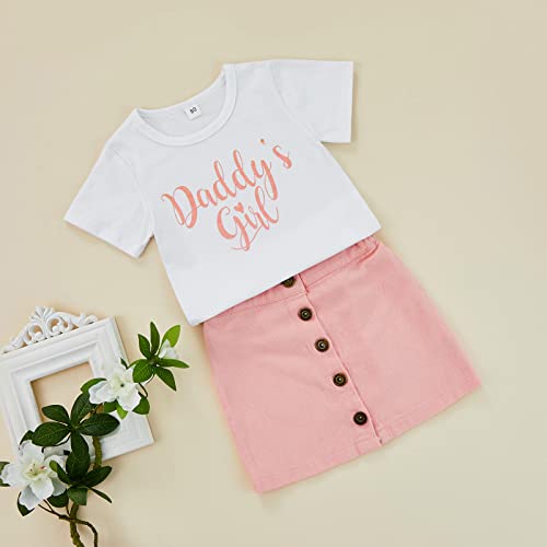 Image of Toddler Baby Girls Camouflage Outfit Black Letter Tops Shirt + Denim Skirt Dress Shorts Summer Two Piece Clothes Set