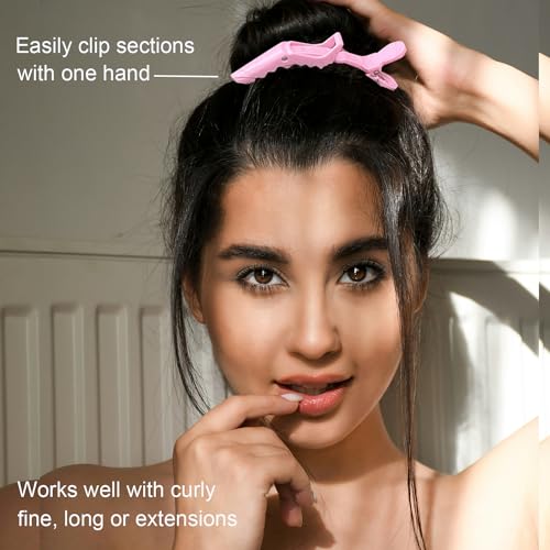 100 Pzas Pinzas Cocodrilo para Peinado - Clips para Cabello Grueso, Plástico, Diseño Doble Bisagra (Rosa) miniatura 4