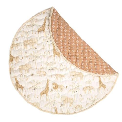 Image of Crane Baby Safari Baby Tummy Time Activity Mat 40"X40", Reversible Floor Play Mat for Boys and Girls, Jungle Nursery Decor