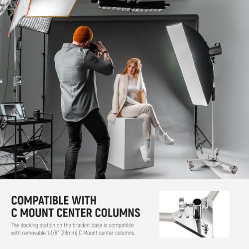 Image of NEEWER Heavy Duty Stainless Steel Light Stand Base with Junior to Baby Adapter for Photography Monolight Flash Video Light, Wheeled Stand Base Fits 1-1 /8 inch (28mm) C Stand Center Column, 165lb /75kg Load