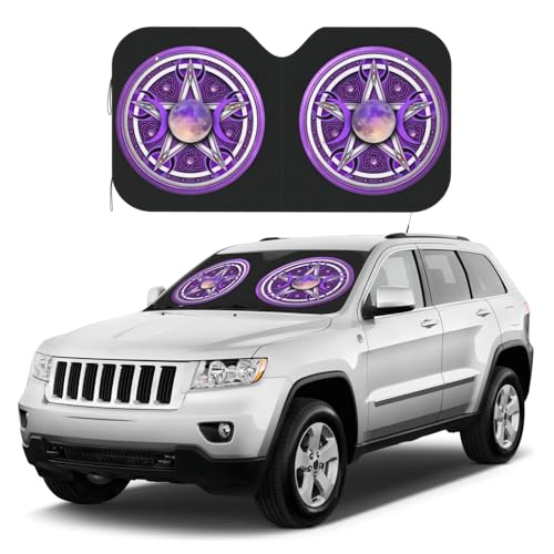 Purple Triple Moon Witch Goddess Wicca Pentacle Windshield Sunshade for Car SUV Truck Foldable Uv Ray Reflector Front Window Sun Shade Visor Shield Cover
