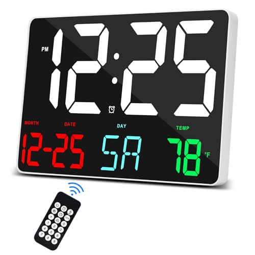 SZELAM Digitaluhr Großes Display,11,5″ Digitaler Kalenderwecker mit Funkfernbedienung,LED Übergroße Wanduhr mit Datumstemp.12/24H,Snooze Wecker für Zuhause Schlafzimmer Büro Gym