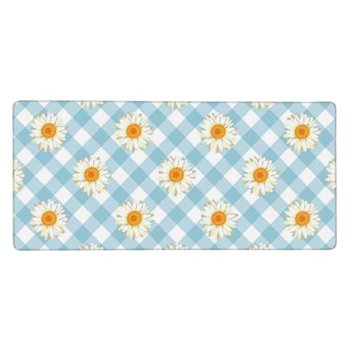 Tapis de souris grand format avec base antidérapante en caoutchouc bleu à carreaux