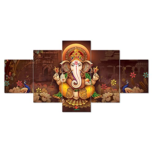 Image of Clasiko Set Of 5 Pcs 3D Wall Painting With Frame; Color - Ganesh Ji With Peacock; Size - 24x50 Inches;