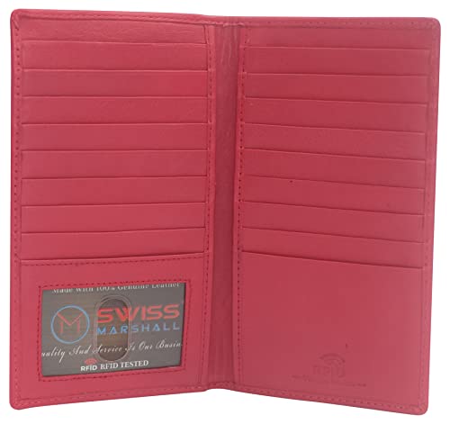 RFID Blocking Bifold Genuine Leather Credit Card ID Holder Long Wallet (Hot Pink)