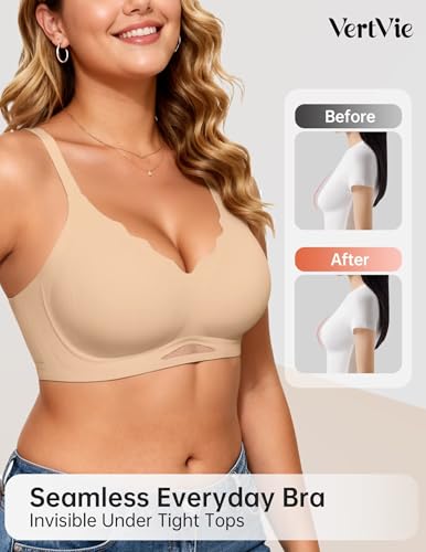 Image of Vertvie Jelly Bras for Women No Underwire Supportive | Seamless Wireless Bralette, Cool Breathable Mesh, Push Up Scalloped V-Neck, Full Coverage Tshirt Bra, Soft Comfortable