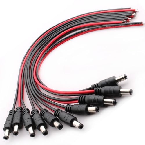 RUNCCI-YUN 10Pack 18AWG DC 12V 5A 5.5 x 2.5mm Male DC Stromkabel Pigtails,DC Power Jack Plug Adapter hohlstecker 5,5 2,5Niedervolt Steckverbinder für CCTV Sicherheit Kamera