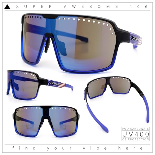 Xloop Mens Large Shield USA American Flag Print MTB Rectangle Sunglasses2
