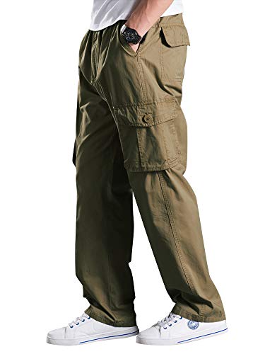 Men's Elastic Waist Loose Fit Casual Lightweight Workwear Cargo Pull On Pants Tan Tag 4Xl-Us 40 #TOP2