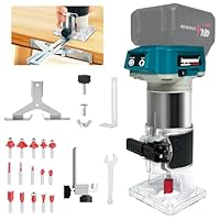 bycpower Akku Oberfräse für Makita 18V Akku, 800W Akku-Kantenfräse Set mit 6 Geschwindigkeit, 30000 U/min Bürstenloser Multifunktionsfräse Tragbarer Handfräser mit 15 Stück 1/4 Fräser Set(Ohne Akku)