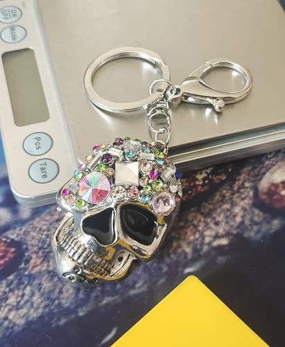 JIAHATE Skull Keychains for Women,Inlaid Multicolor Rhinestone Skull Key Trendy and Punk Style Key Chain Unisex Gift