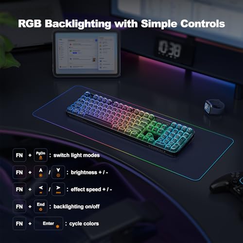 Image of MOFII Clear Curved Ergonomic Wireless Keyboard, Tri-Mode BT5.0 /2.4G /USB-C | RGB Backlit, Rechargeable, Full-Size Computer Keyboards for Laptop /PC /Desktop /iPad /Smartphone /Smart TV, Black