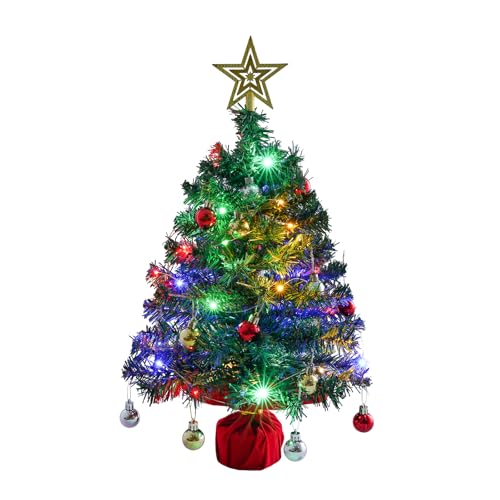 Mini Tabletop Christmas Tree with 30 LED String Lights, Star Top, Perfect for DIY Decoration