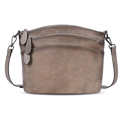 Image of HESHE Crossbody Bags for Women Genuine Leather Purses with Multi-Pockets Vintage Ladies Small Shoulder Satchel Bag