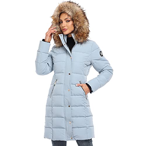 Winter Jacket For Women, Molemsx Women Winter Hooded Parkas For Women, Ladies Cold Weather Windproof Insulated Warm Overcoat Thicken Faux Fur Outwear Ski Jacket Winter Coats For Women Light Blue S