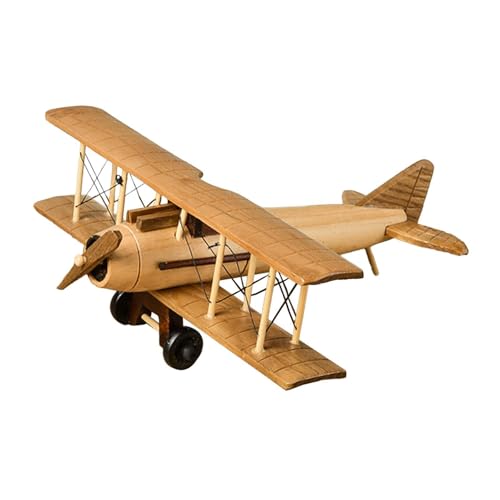 Biplano de madera vintage duradero: modelo de avión coleccionable para hogar 3