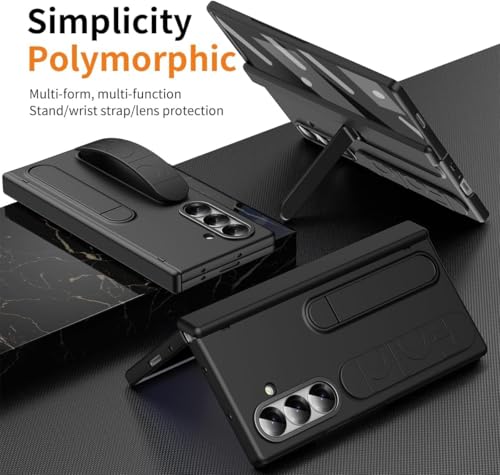 Image of amazon basics 360 Full Protection Case for Samsung Galaxy Z Fold 7 - Built-in Screen Protector, Hinge Guard, Silicon Grip Strap & Kickstand - Matte Black