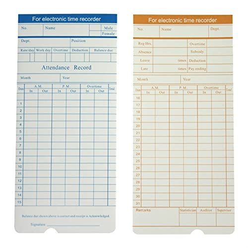 Control Horario Empleados, 4pcs Reloj en inglés Tiempo de asistencia Tarjeta de papel Record Paper Time Asistir Tarjeta de papel Tarjeta de grabación