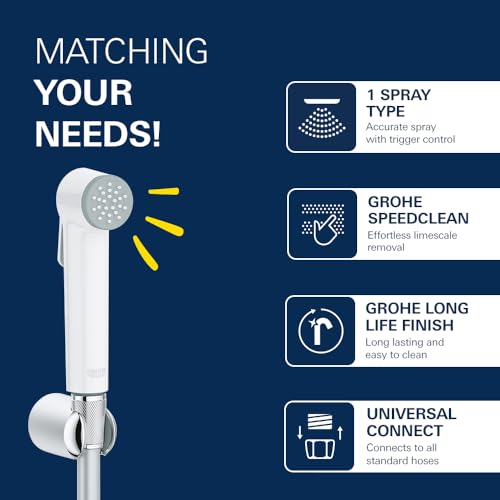 Image of Grohe Tempesta-F Trigger Spray With Flexible Twistfree Hose Pipe And Holder| Health Faucet With 1250mm Hose Pipe| Jet Spray For Toilet With Powerful Cleaning | Starlight Chrome /White Finish | 27812IL1