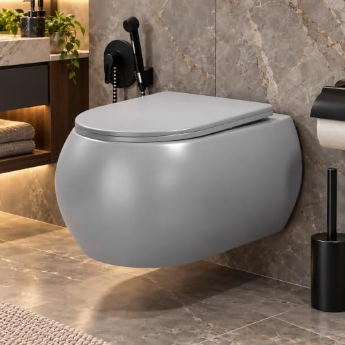 Image of Plantex Commode for Toilet /Rimless Wash Down Commode /Wall Hung Toilet with Soft Close Toilet Seat - P Trap (Matt Grey)