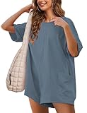 GTLIAE Womens T Shirt Romper Hot Shot Tee Romper for Summer Casual Short Sleeve Oversized Athletic Workout Outfits(BlueGrey-L)