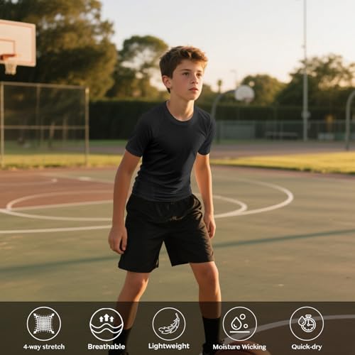 Boys Compression Shirt Short Sleeve Youth Kids Athletic T-Shirt Quick Dry Undershirt for Basketball Football Tops4