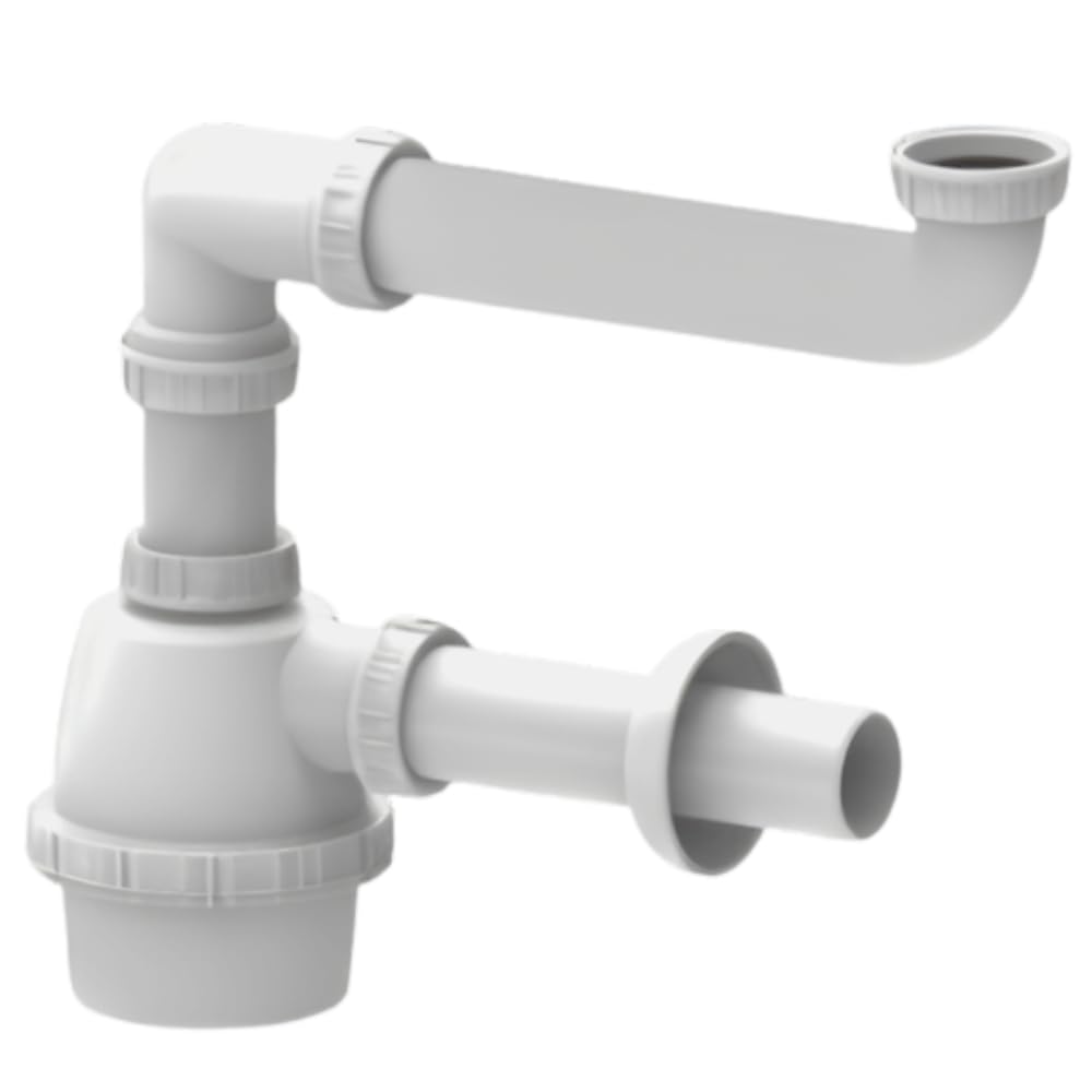 Schläfer Bianco 4395301 | Kitchen Sink Siphon, Space-Saving Universal Siphon For Sink And Washbasin 1" 1/2 - Drain Fitting Diam. 40Mm, Trap Telescopic Height Adjustable. Plastic White.