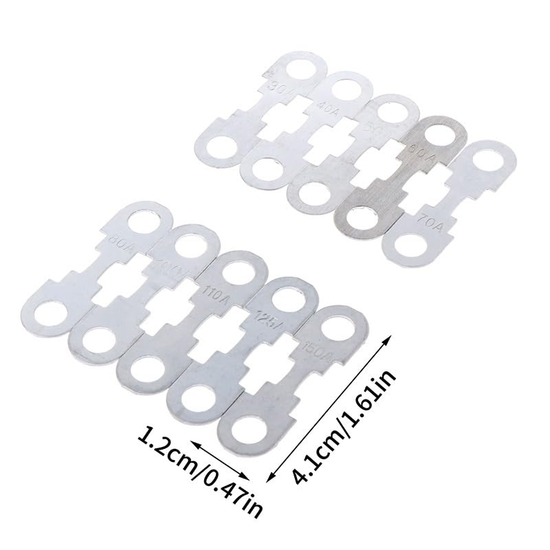 10 Piezas Fusibles Automotrices de Hoja Plana de Zinc 30A-150A 32VDC para Automóvil con Orificios Redondos miniatura 6