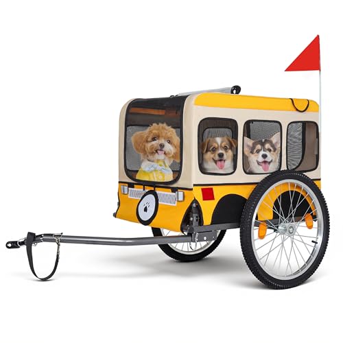 Haotian Dog Bike Trailer Large Foldable Pet Trailer for Bike with 20 Inflatable Tires Steel Frame 88 lbs Capacity Mesh Windows Safety Flag DJ-PET003