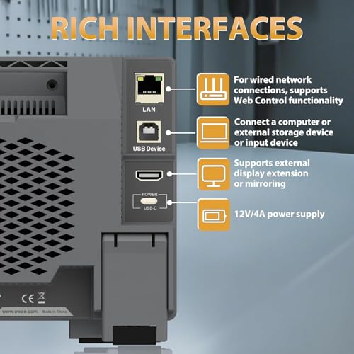 Image of OWON Digital Oscilloscope, 200MHz 2 Channel Digital Oscilloscope with 12-bit Vertical Resolution 1.25GSa /s Sample Rate 700,000 wfms /s Waveform Capture Rate OWON ADS822A