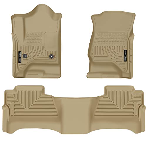 Husky Liners Weatherbeater Series | Front & 2nd Seat Floor Liners (Footwell Coverage) - Tan | 98233 | Fits 2014-2018 Chevrolet Silverado/GMC Sierra 1500, 2015-2019 2500/3500 HD Crew Cab 3 Pcs