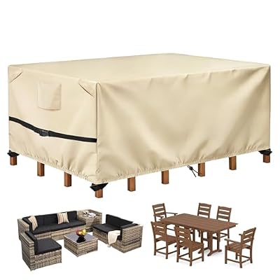 POMER Rectangular Patio Furniture Covers-Outdoor Furniture Covers Waterproof,600D Table and Chairs Cover for All-Weather Protection 90L X 64W X 28H Inch Beige