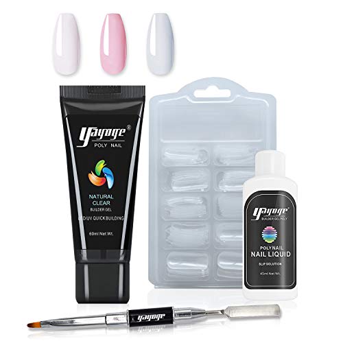 Yayoge Poly Gel Nail Extension Gel Nail Kit - Builder Gel Poly Nail Gel Hard Gel for Nails with Slip Solution All in one French Manicure Set for Starter DIY Nail Art at Home