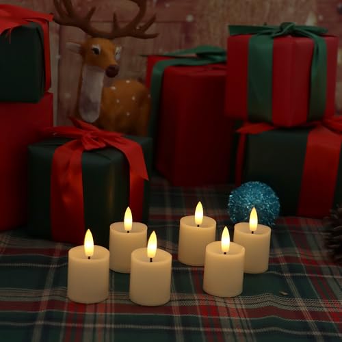 Image of 6 Pack LED Flameless Votives with Built-in Timer Realistic Black Wick Melted Battery Operated Electric Candle Set for Home Party Wedding Halloween Christmas Decorations 1.5 inch D x 2.6 inch H Batteries Incl.