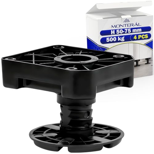 MONTERAL 4 Piezas Patas para Muebles Regulables 50-75 mm Plataforma de Montaje 92x80 mm Capacidad de Carga 500 kg - Patas Muebles Cocina - Garantía de 10 Años