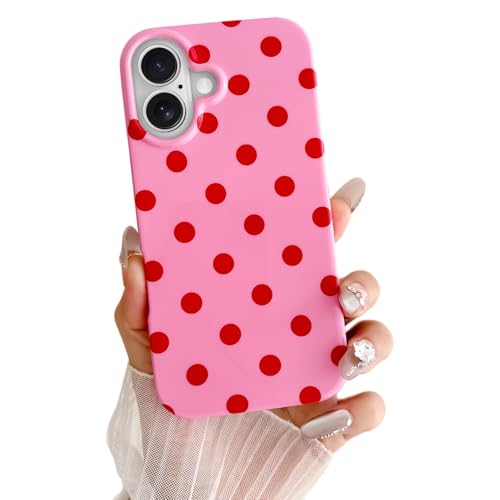 Coque iPhone 16 anti-choc souple et fine en TPU rouge et rose à pois
