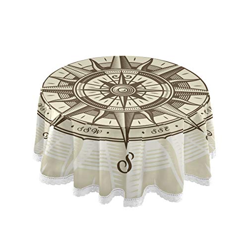 ALAZA Vintage Nautical Compass Rose Round Tablecloth Polyester Lace Table Covers Circle Table