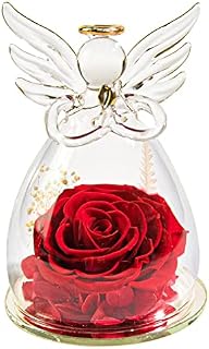 Preserved Rose in Glass Dome Angel Shape with Real Eternal Rose Gifts for Valentines Day Christmas Wife Mum Girlfriend on Christmas Valentine's Day Birthday Decor Gifts for Mother's Day