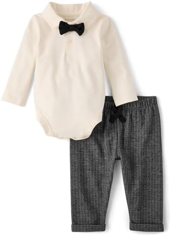 The Children's Place Baby Boys' And Newborn Long Sleeve Polo Bodysuit and Pants, 2 Piece Outfit image 3