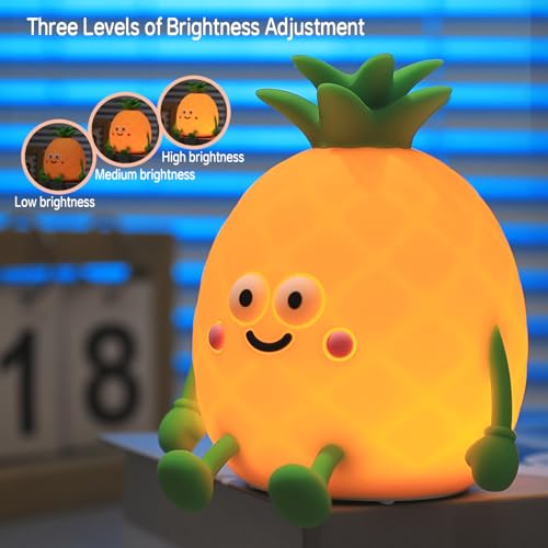 Image of Led Cute Pineapple Night Light, 7 Colors Dimmable Bedside Lamp, Touch Control Night Lamp with Timer for Kids Adults, Used for Camping Party Room Decor (Pineapple)