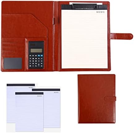 Business Portfolio A4 Padfolio Multifunctional Folder Conference Binder Leather Document Briefcase File Organizer with Calculator for Women Men Refillable 25 Sheets 4 Pack (Color : Brown)