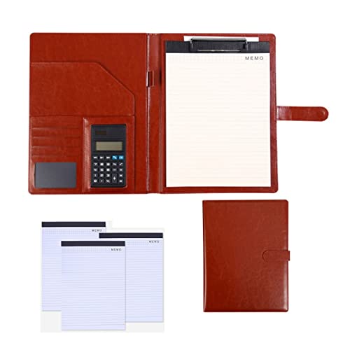 Business Portfolio A4 Padfolio Multifunctional Folder Conference Binder Leather Document Briefcase File Organizer With Calculator For Women Men Refillable 25 Sheets 4 Pack (Color : Brown) #TOP12