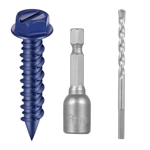 40 Pcs Self Tapping Concrete Screws Anchors M6.5 x 32mm Slotted Hex Flange Head Masonry Screws for Brick Wall Concrete Bolts for Fixing on Cement Block Marble Brick Wood Stone with 2 Drills