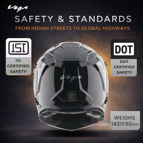 Image of Vega VF 11 Dirt-X Solid Full Face Riding Helmet with Lightweight Shock Absorbing Shell, Aerodynamic Design, Ventilated Interior, Comfortable Fit, Durable Riding Helmet - Black -L