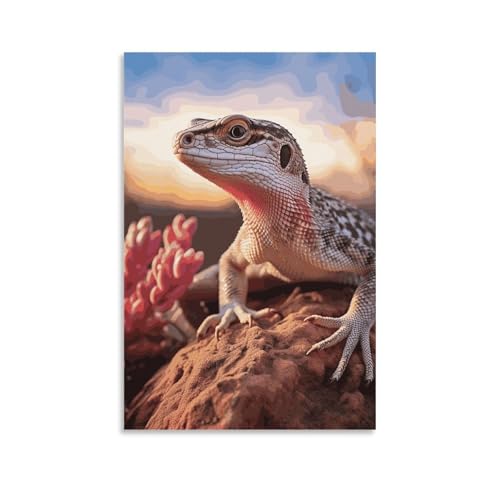 Art mural lézard blanc grande impression sur toile pour chambre et bureau