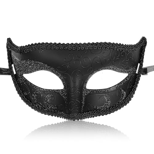 Quilax Máscara de mascarada para hombre, máscara negra vintage, máscaras venecianas de ojos negros para Halloween, fiesta de graduación, disfraz