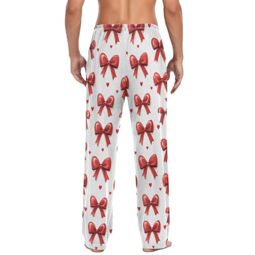 Men’s Ribbon Bows Pajama Pants with Pockets, Comfortable Lounge Sleep Bottoms#6912