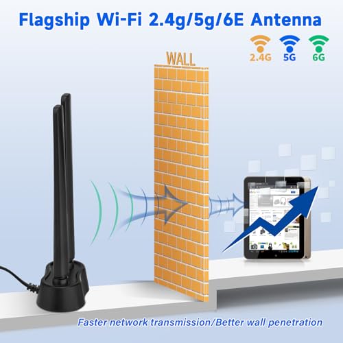 Eightwood Antena WiFi 6E Tribanda, amplificador, base magnética, con cable de extensión RP-SMA para router Wi-Fi 5/6/6E, tarjeta PCI-E, Bluetooth - imagen 5