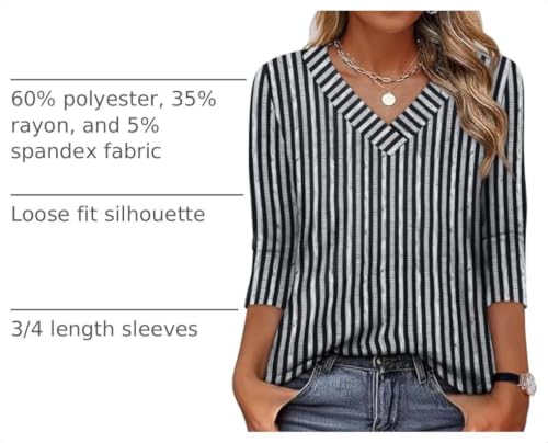 Image of XIEERDUO 3 /4 Length Sleeve Womens Tops V Neck T Shirts Summer Clothes Basic Blouses Dressy Casual 2026 Spring Outfits
