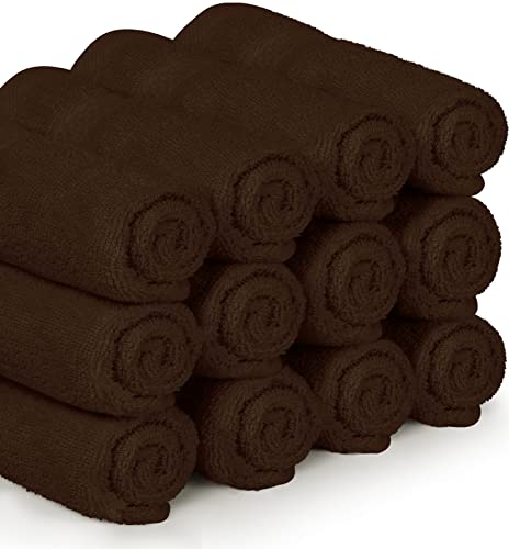 Image of Utopia Towels 12 Pack Premium Wash Cloths Set, 12 by 12 Inches, 100% Cotton Ring Spun, Highly Absorbent and Soft Feel Essential Washcloths for Bathroom, Spa, Gym, and Face, Dark Brown